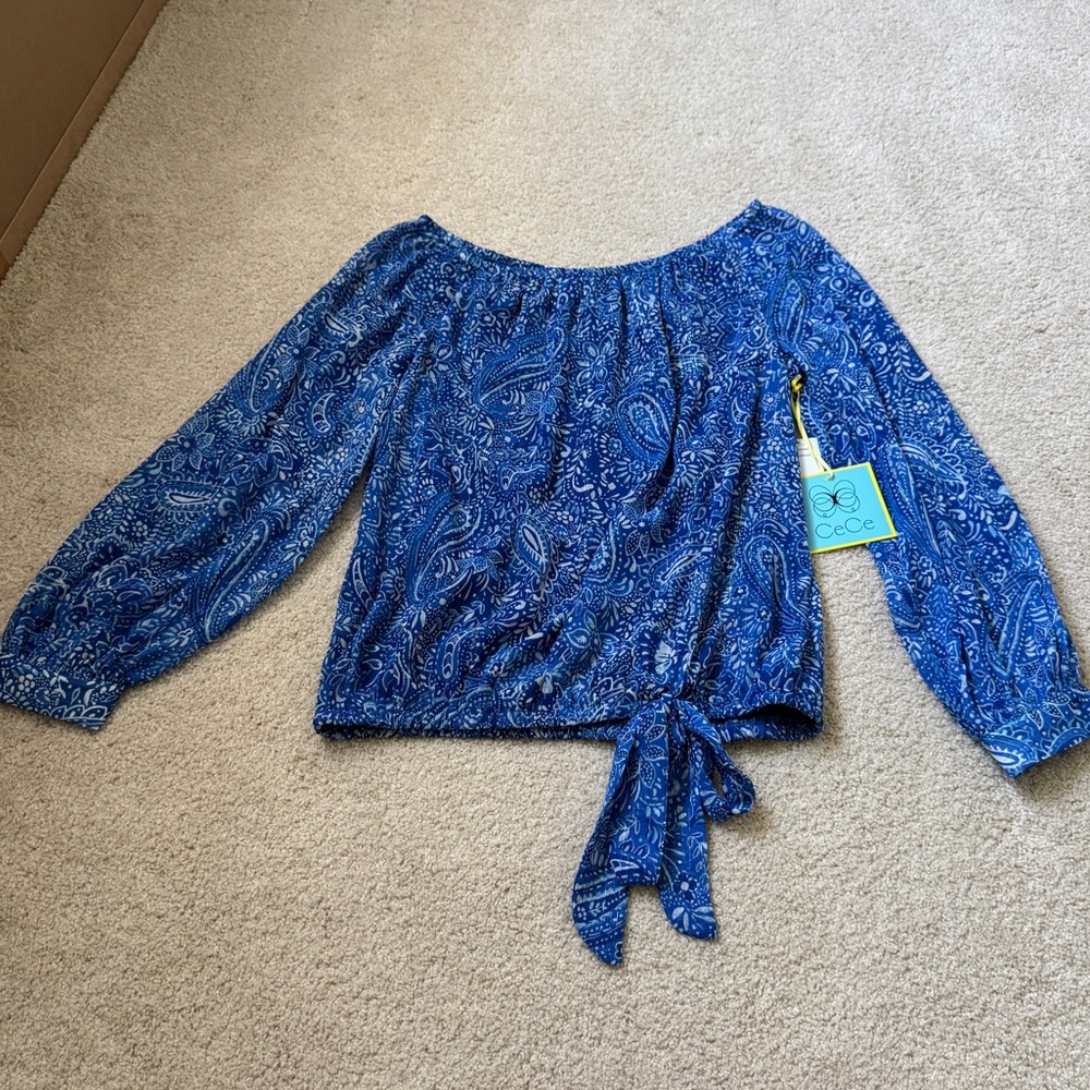 CeCe Royal Blue Paisley Blouse